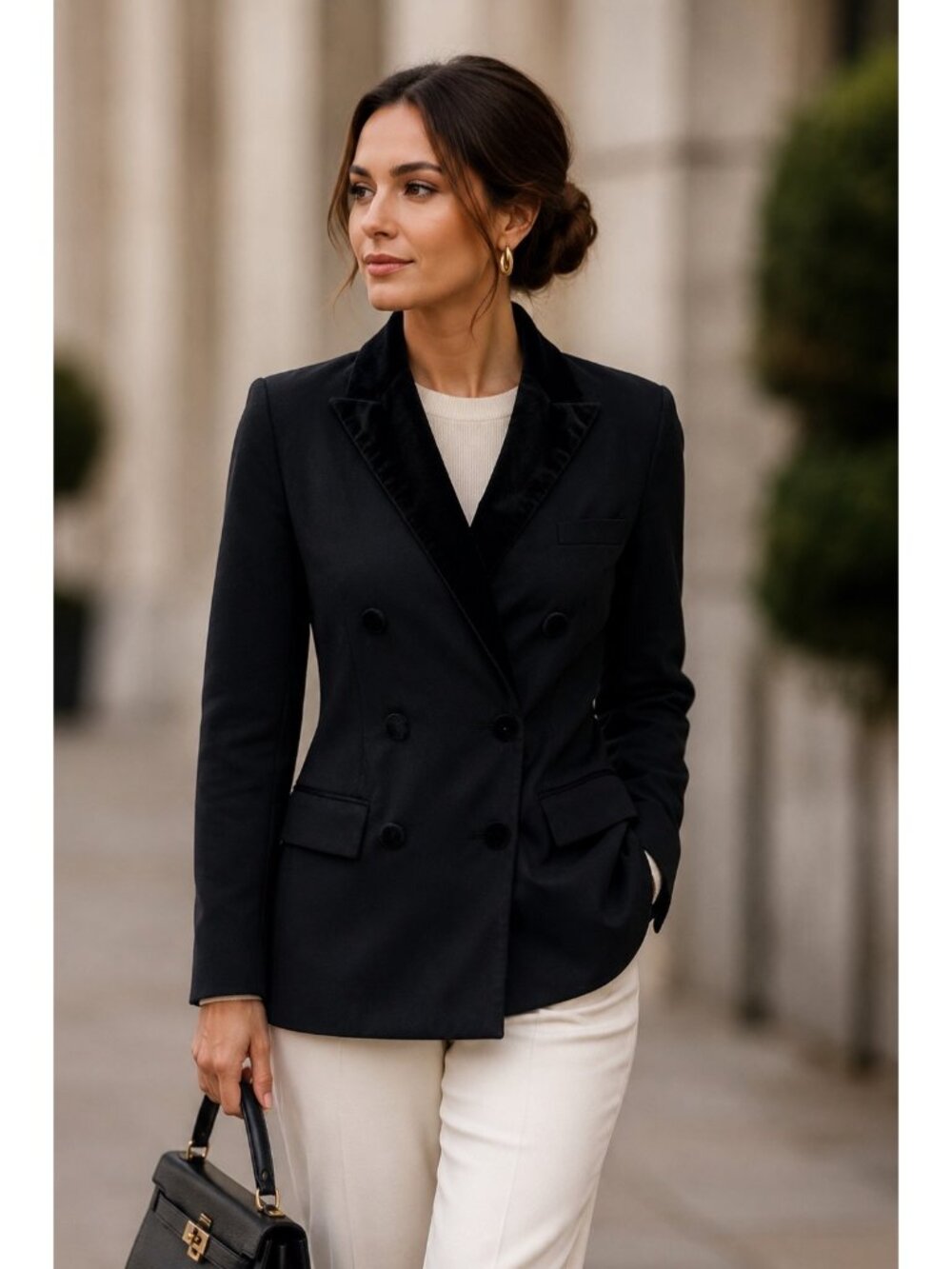 Lauren Ralph Lauren Black Double Breasted Blazer Jacket with Velvet Collar Sz 2